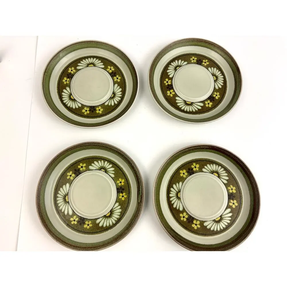 Vintage Mikasa Stonekraft Stone Flower Floral Daisy Saucers Lot‎ of 4 Japan